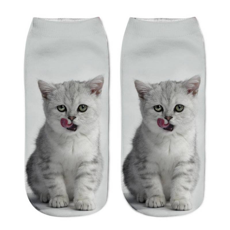 Calcetines tobilleros de algodón con estampado 3D de gato para mujer, calcetín Unisex, Harajuku, con dibujos de animales, a la moda