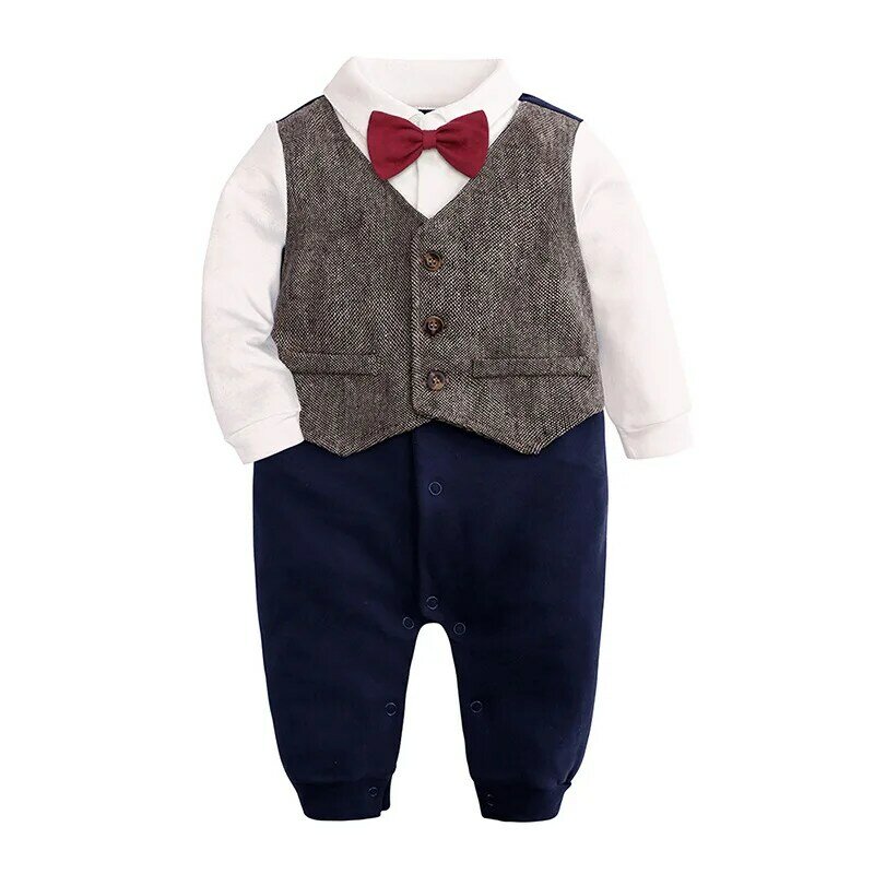 Odzież dziecięca dla dzieci sukienka dla dzieci koszula z muszką dżentelmen jednoczęściowe ubrania Outdoor Home Romper Baby jednoczęściowy kombinezon pełzający