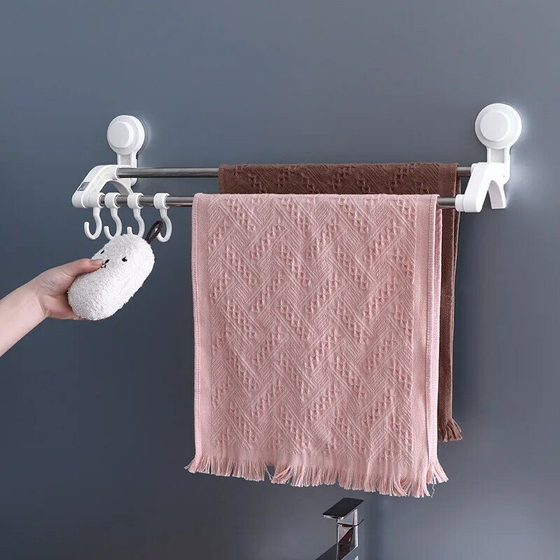 Edelstahl Punch-freies Doppel Handtuch Halter mit Beweglichen Haken Wand Regal Rack WC Zubehör Küche Gewürz Stora