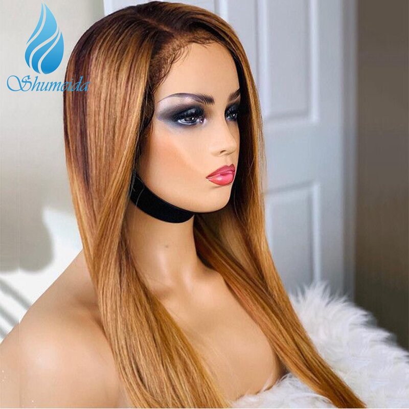 SMD Ombre Blonde 13*4 Lace Front Human Hair Wigs Cheap Brazilian Remy Hair Long Straight Glueless Wig Baby Hair For Women