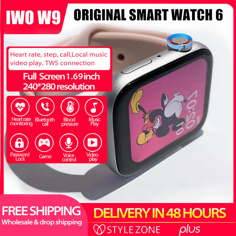 Iwo w9 relógio inteligente 2021 1.69 polegada tela cheia pulseira de fitness bluetooth smartwatch música mp4 vídeo play controle voz pk iwo w46