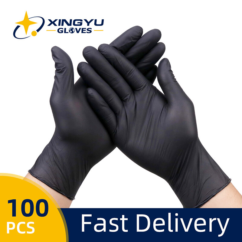 Xingyu-guantes de nitrilo desechables para uso doméstico e Industrial, color negro, resistentes al agua y al aceite, 100 Uds.