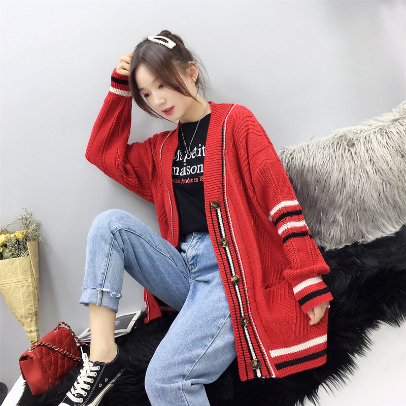 2021 New Fashion and Popular Sweater Coat Autumn and Winter Loose Mid-length and Very Fairy Knitted Single-breasted Cardigan Top