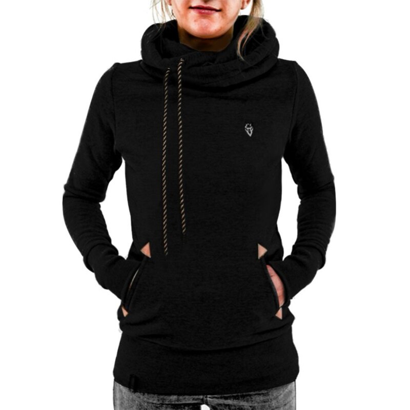 女性長袖プルオーバーパーカー女性固体カジュアルグレーのスエットシャツ秋冬スカーフ襟パーカー