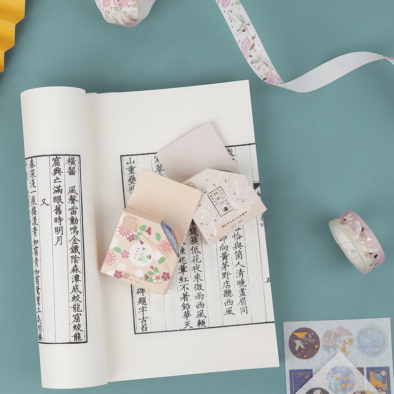 10 pçs conjunto de fita de papel chinês do vintage washi luxo palácio flor guindaste onda adesivos adesivos decoração diy a6180