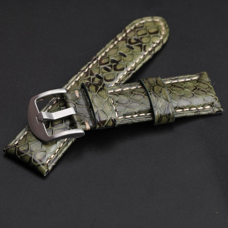 Totoy artesanal snakeskin pulseira de relógio 20mm 22mm 24mm preto branco verde azul couro pulseira masculina snakeskin