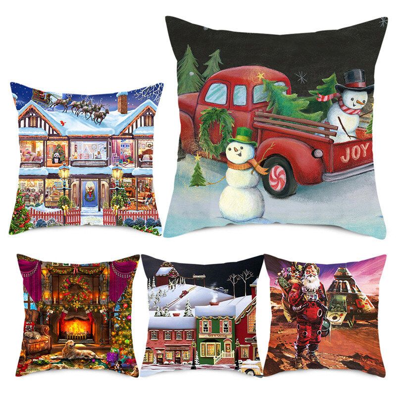 Fuwatacchi Weihnachten Santa Claus Kissen Abdeckung Eichhörnchen Deer Tiere Kissenbezug für Home Sofa Dekoration Kissen Abdeckung Weihnachten Geschenk