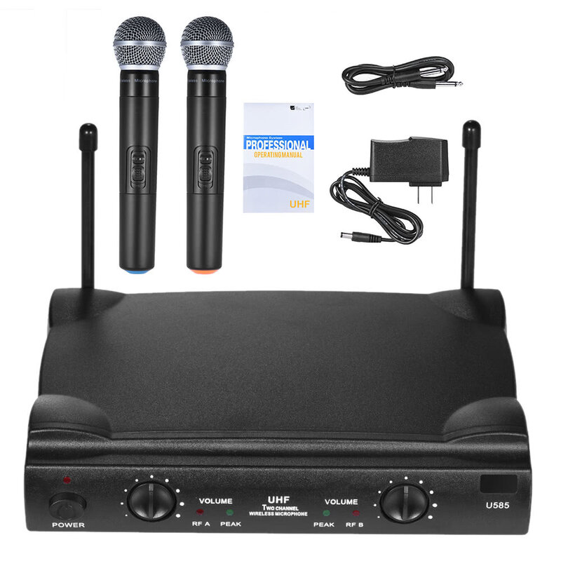 Système de microphone sans fil à double canal UHF avec 2 microphones portables, câble audio de 6.35mm