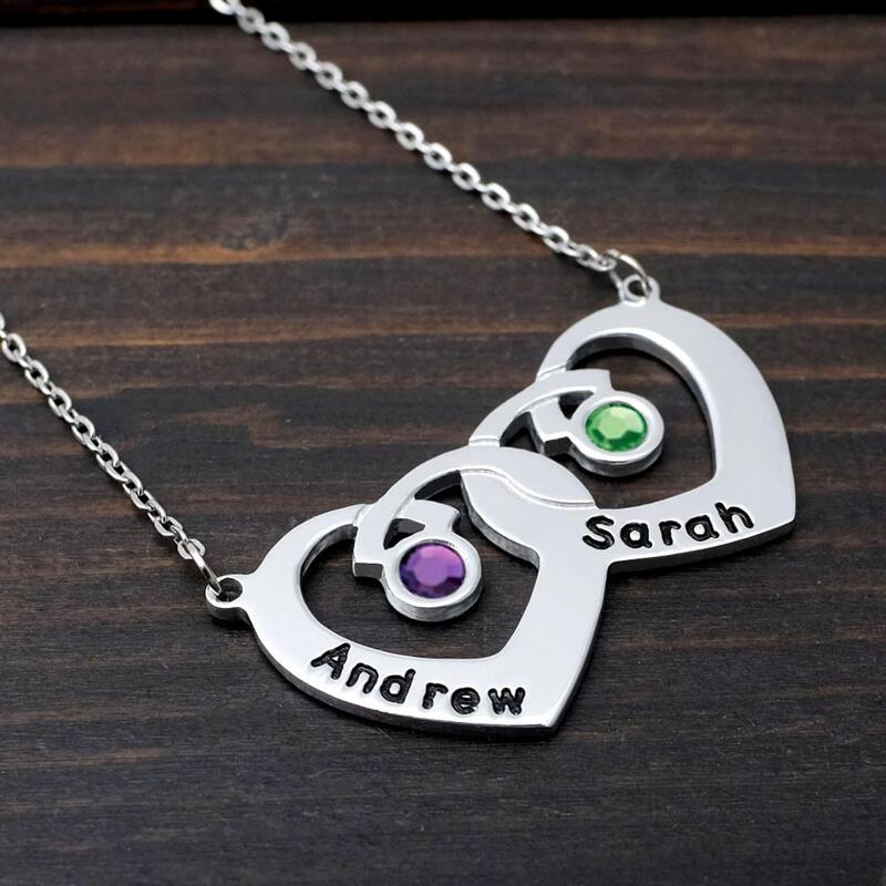 Personalized Heart Necklace Customized Necklace with Birthstone Custom Name Engraved Pendant Necklace Birthday Gift for Friends