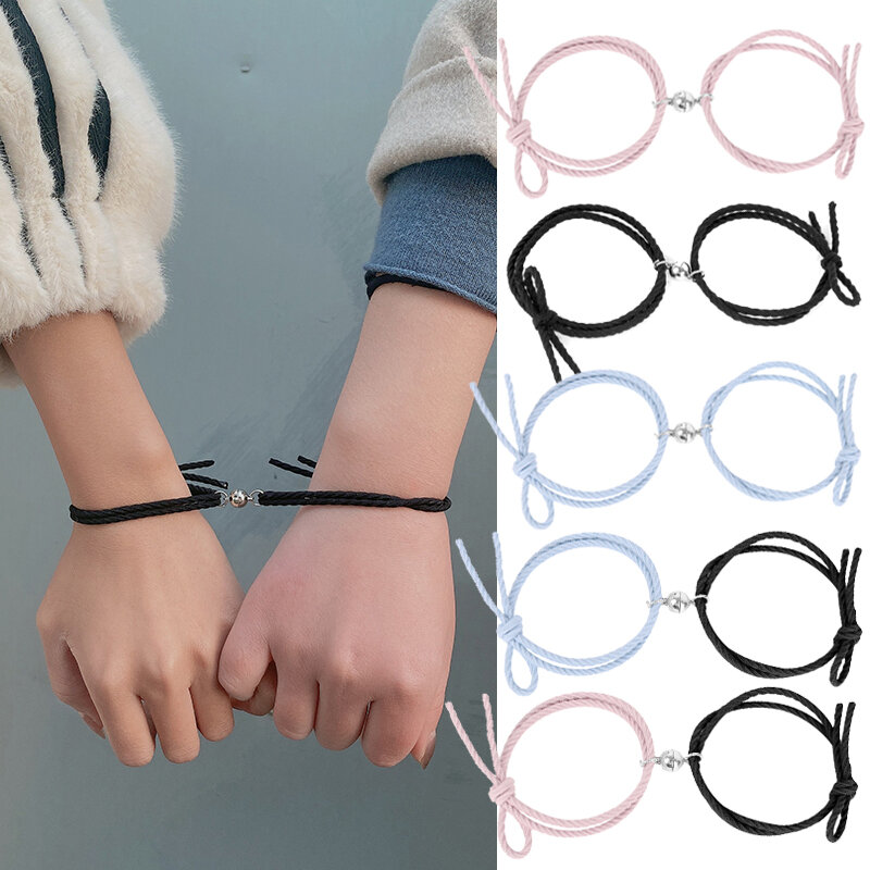 2 pezzi coppia amanti minimalisti abbinamento braccialetto amicizia corda intrecciata distanza magnetica Kit braccialetto gioielli amante