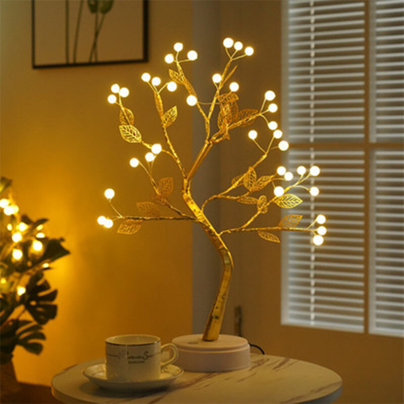 LED Fairy ไฟทองแดงลวดต้นไม้โคมไฟสำหรับตกแต่งบ้าน Creative Potted รูปร่าง DIY ตารางโคมไฟวันหยุดของขวัญทุกวัย