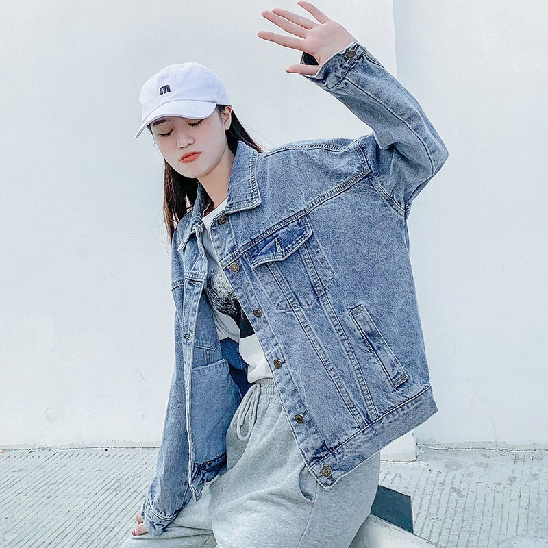 Vintage Denim Jacket Women Single Breasted Lapel Loose Cowboy Jacket 2021 Spring Autumn New Fashion Indie Aesthetic Outwear Bf