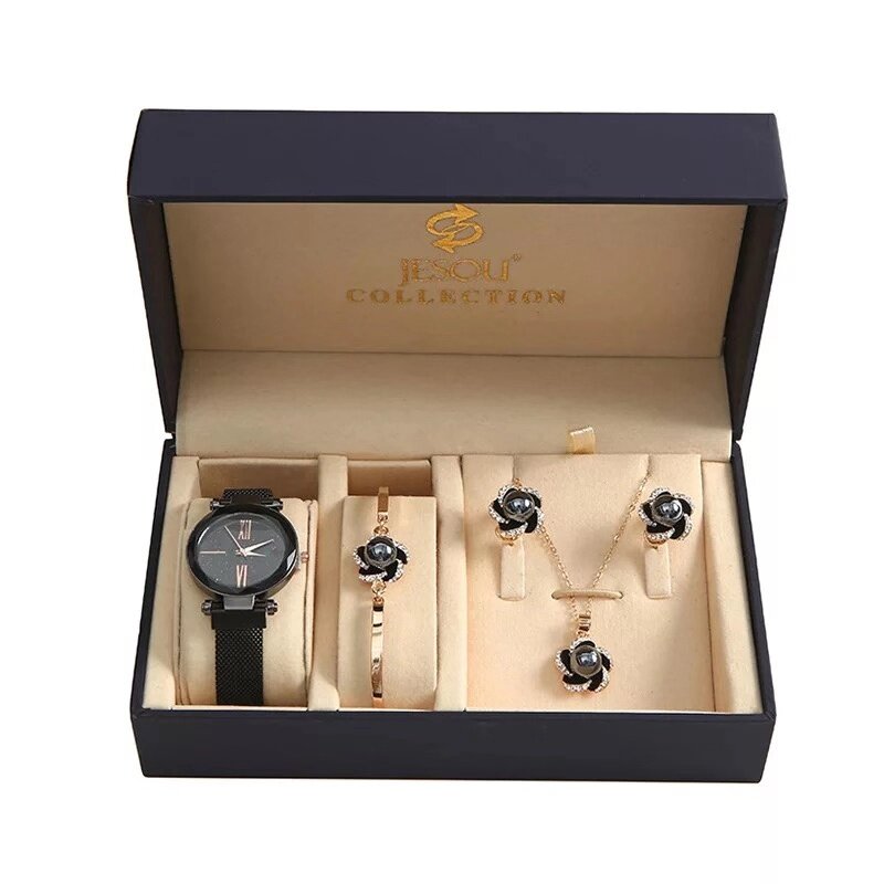Nieuwe Mode Vrouwen Horloges Set Luxe Diamanten Oorbellen Ketting Armband Set Dames Sterrenhemel Horloge Voor Vrouwen Valentijn Cadeau
