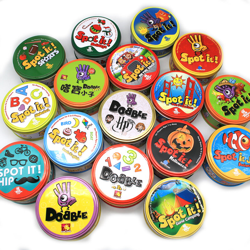 Spot It animali Jr Dobble gioco di carte giocattolo in stile HP scatola di  ferro Sport Go Camping Hip bambini giochi da tavolo regalo alfabeto vacanze  inglese / Hobby e collezionismo