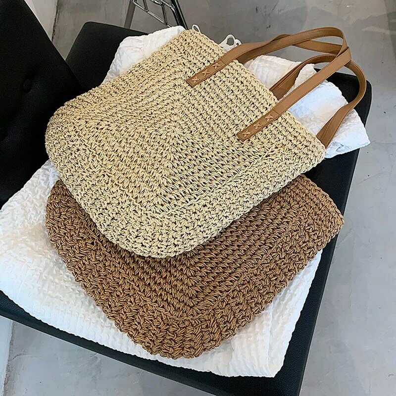 Lançamento bolsa de ombro de maior capacidade de compras para mulheres oco viagem praia bolsas de mão feminina sacola de tricô estilosa sacola de balde