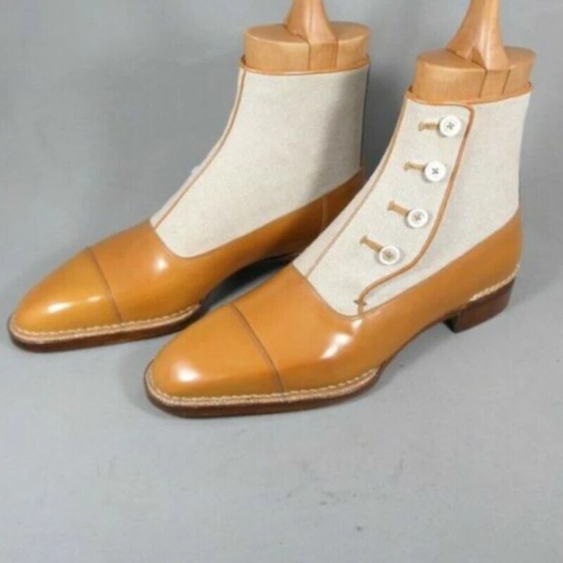Ботильоны мужские из экокожи, двухцветные деловые ботинки с высоким берцем, простроченные, на пуговицах, классические, 5KE477, Осень-зима
