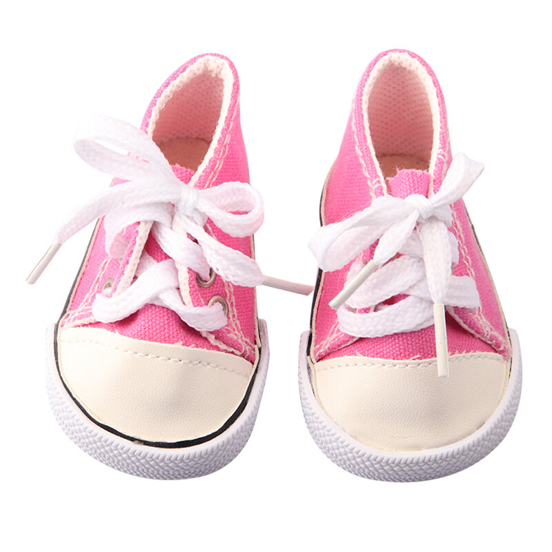 Mini sapatos de boneca de 18 ''acessórios, meias para bonecas recém-nascidas de 43 cm, tênis branco rosa, sapatos de lona com cadarço