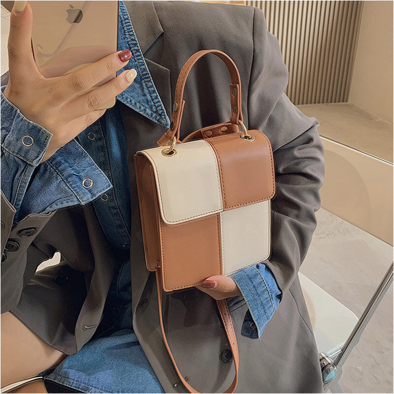 2021 Winter New Lady Shoulder Bag Simple Color Contrast Crossbody Bags Fashion Trend Shopping Bag High Quality Small Square Bags