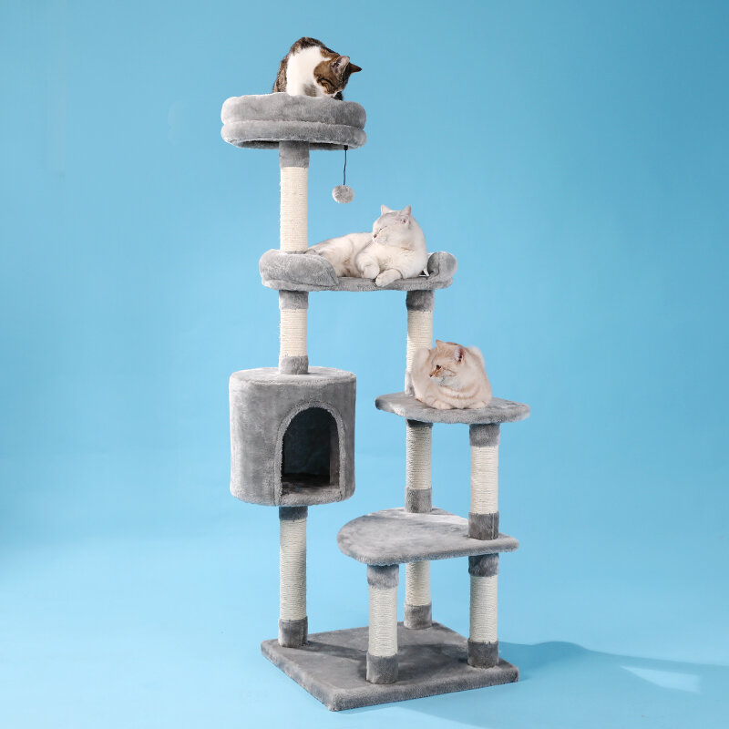 NEW TY Domestic Delivery Cat Tree Luxury Cat Tower with Double Condos Spacious Perch Fully Wrapped Scratching Sisal Post and