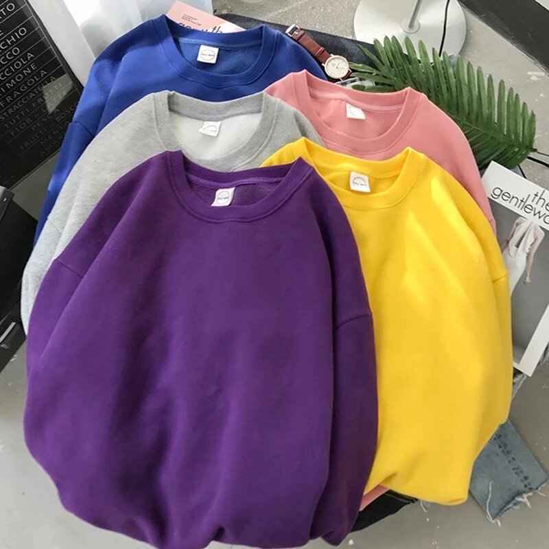 Pure Color 2021 bluza jesień Harajuku O-Neck nadwymiarowy sweter Casual aksamitna z długim rękawem Top prosty odzież na co dzień