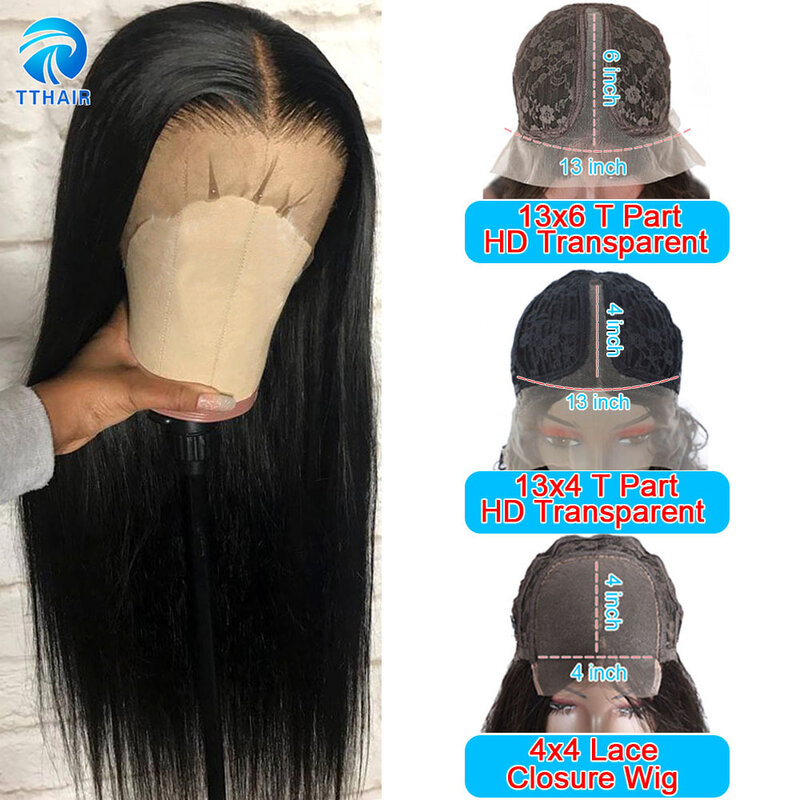 Perucas de cabelo humano em linha reta peruca de renda transparente fechamento do laço peruca para preto feminino cabelo malaio 150% remy peruca 13x4 t parte