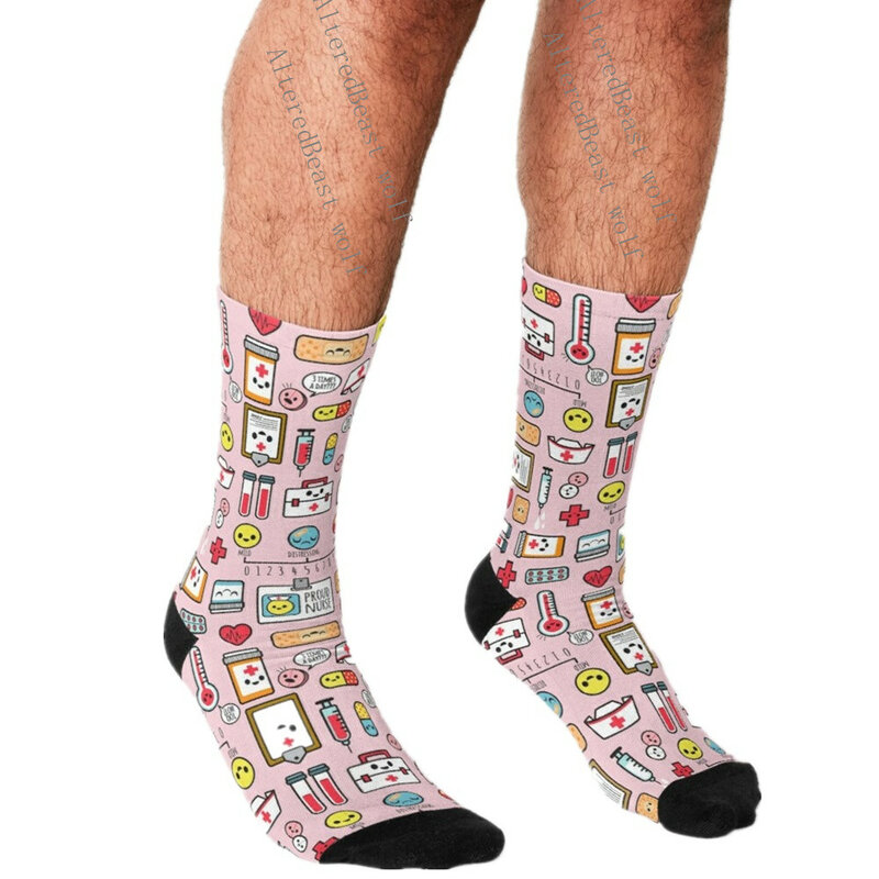 Funny Socks Men harajuku Proud To Be a Nurse Pink Socks Printed Happy hip hop Novelty Skateboard Crew Casual Crazy Socks