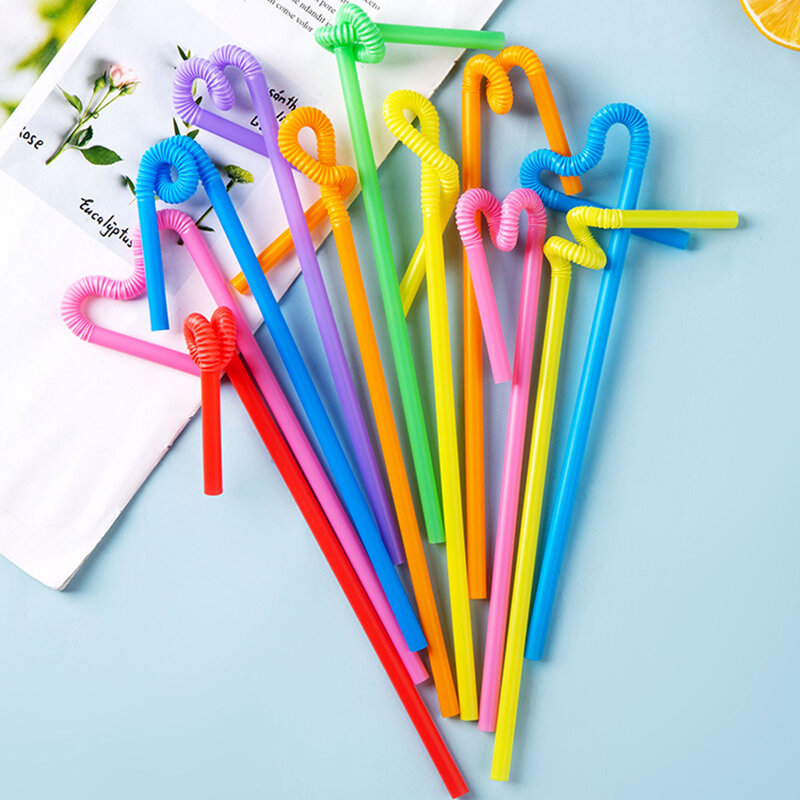 Pailles en plastique à usage unique, 100 pièces/ensemble, flexibles, jetables, couleurs assorties, pour Smoothie, de 26cm, pour Bar et fête