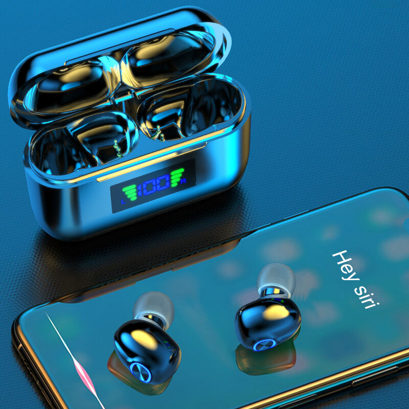 Auriculares inalámbricos Bluetooth con soporte tipo C, Auriculares deportivos impermeables de alta fidelidad con estuche de carga y Control de llave