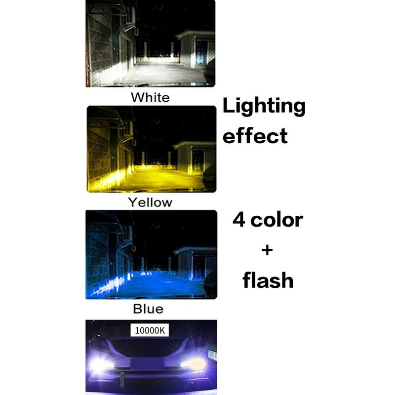 1 Pair Four Colors+Flash LED Car Headlight 10000LM Auto LED H4 H1 H7 H8 H9 H11 H16 9005 HB3 9006 HB4 3000K 6000K 10000K