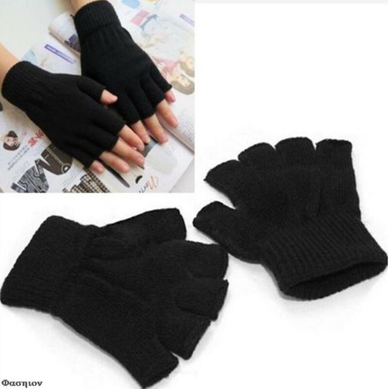 Gant de poignet en laine tricoté noir, demi-doigt, sans doigts, à la mode, chaud pour l'hiver, pour femmes et hommes