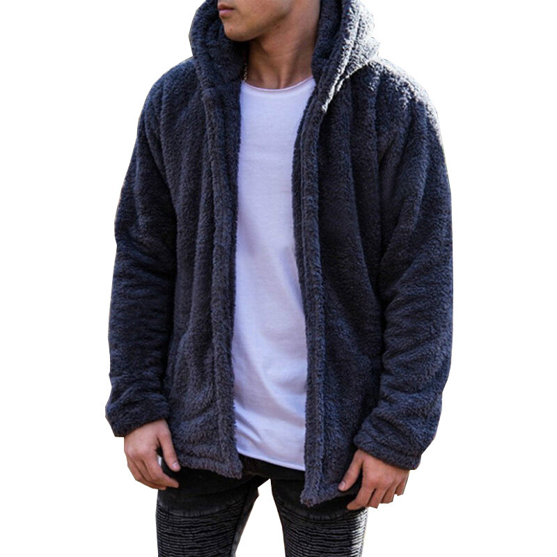 Solid Hoodies Men Winter Jacket Fashion Thick Men's Hooded Sweatshirt Male Warm Fur Liner Sportswear Tracksuits Mens Coat