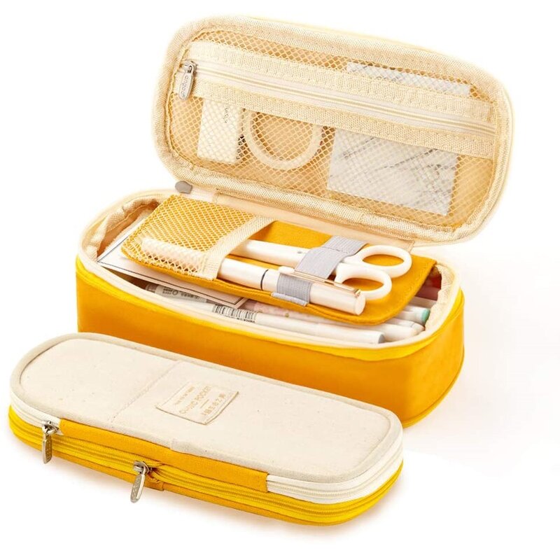 Kotak Pensil Pena Saku Klasik, Tas Penyimpanan Alat Tulis Kanvas Lipat Organizer untuk Perjalanan Kosmetik Siswa A6449