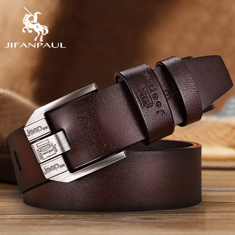 JIFANPAUL Men's genuine leather luxury brand belt high quality alloy pin buckle men's business retro youth with jeans new belt