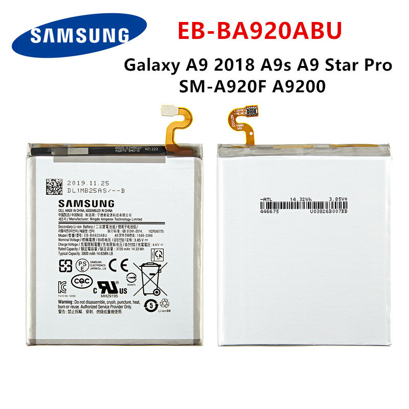SAMSUNG Original EB-BA920ABU แบตเตอรี่3800MAh สำหรับ Samsung Galaxy A9 2018 A9s A9 Star Pro SM-A920F A9200โทรศัพท์มือถือ