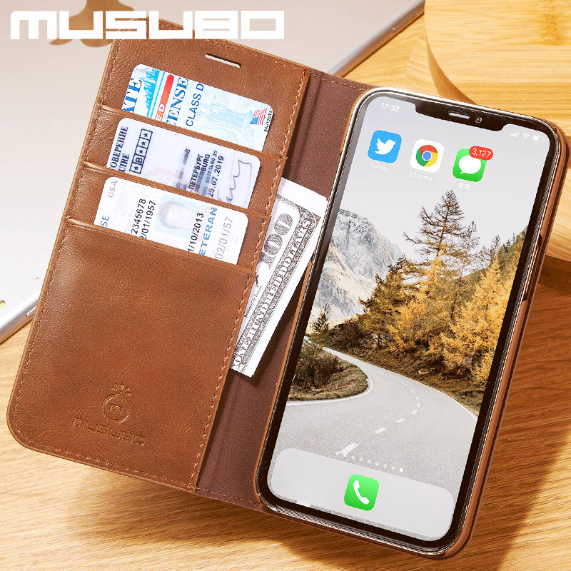 Musubo luxo genuíno leathr caso para iphone 13 pro max 13 pro xr xs max 8 plus 7 capa flip wallet 12 pro fundas 11 coque capa