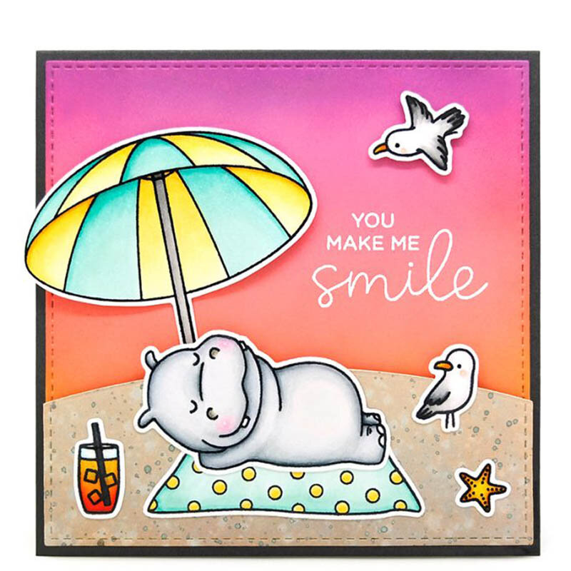 Hippo korzystających wakacje parasol słoneczny piłka plażowa fala światło słoneczne słowo transparentne wyraźne znaczki dla DIY scrapbookingu kart rzemiosła