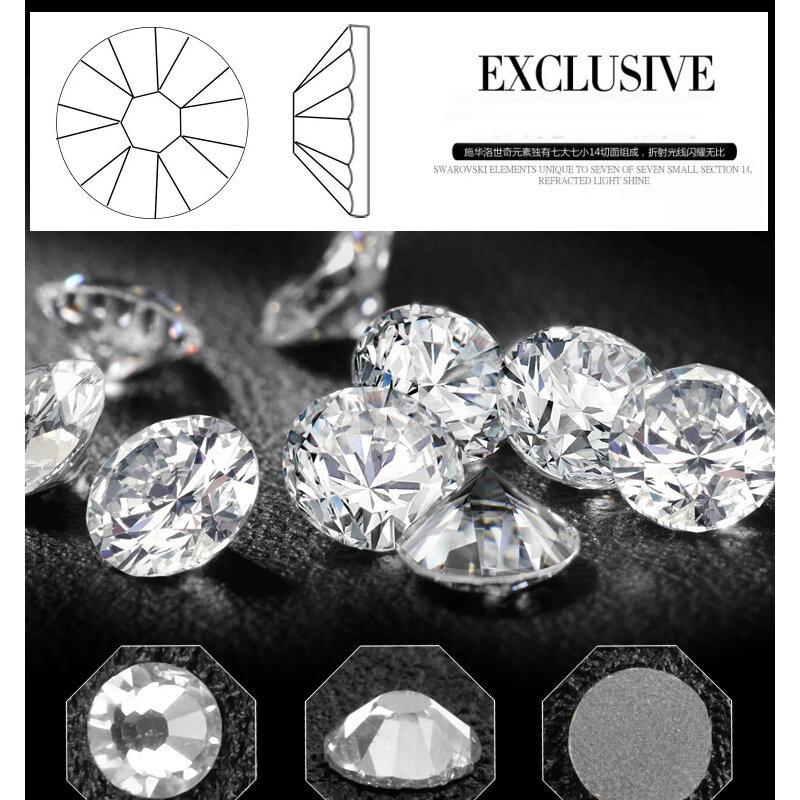 1 paquete de 6 tamaños de diamantes de imitación de cristal plano para uñas, gemas brillantes, accesorios de manicura, decoración 3D para uñas
