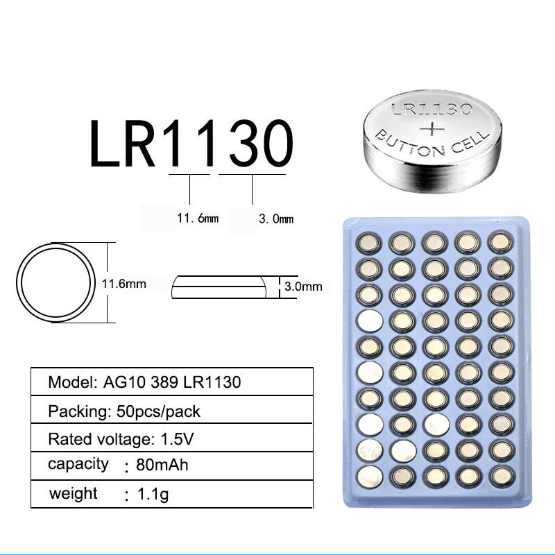 Pilas alcalinas de botón para reloj y juguetes, pilas de botón para control remoto, AG10, 1,55 V, 100 piezas, 80mAh, LR54, SR54, 389, 189, LR1130, SR1130