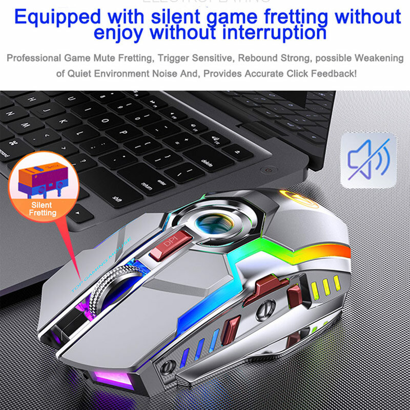 CHOTOG Mouse Gaming Nirkabel Isi Ulang 2.4G Senyap 1600DPI Ergonomis RGB LED Backlit USB Receiver Mouse Gamer untuk PC/Laptop