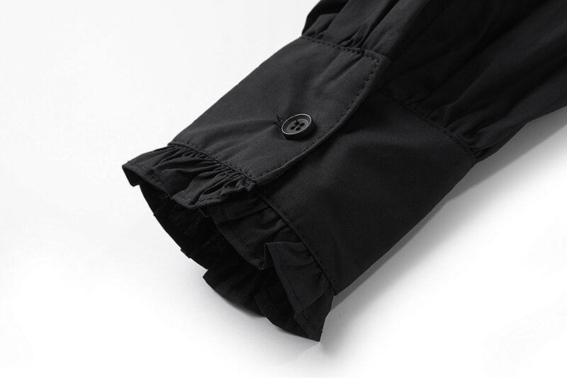 Женская свободная короткая блузка [Aurance], черная плиссированная блузка с длинными рукавами-фонариками и квадратным воротником, новинка сезо...