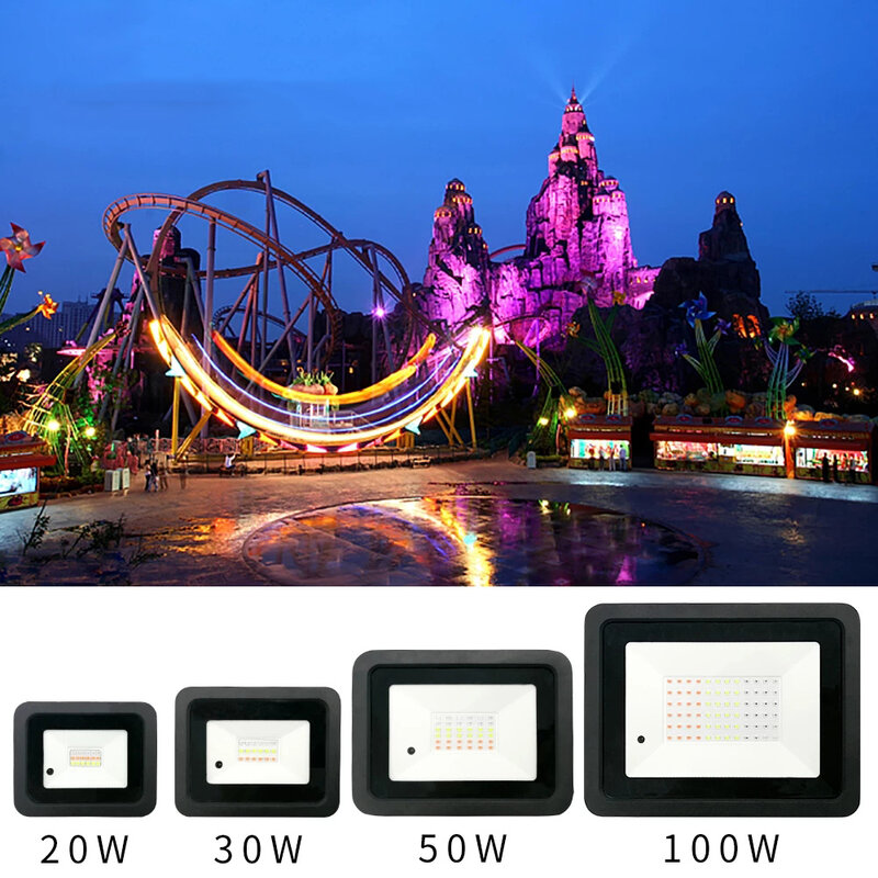 Projecteur LED RGB à large faisceau avec télécommande, imperméable conforme à la norme IP68, pour l'extérieur, 20/30/50/2021 W, 100