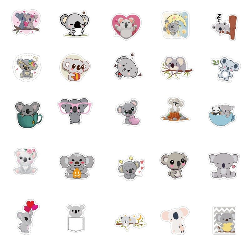 Autocollants d'animaux mignons Koala, 50 pièces, séries de dessin animé, jouets pour enfants, bricolage étanche, pour guitare, vélo, valise
