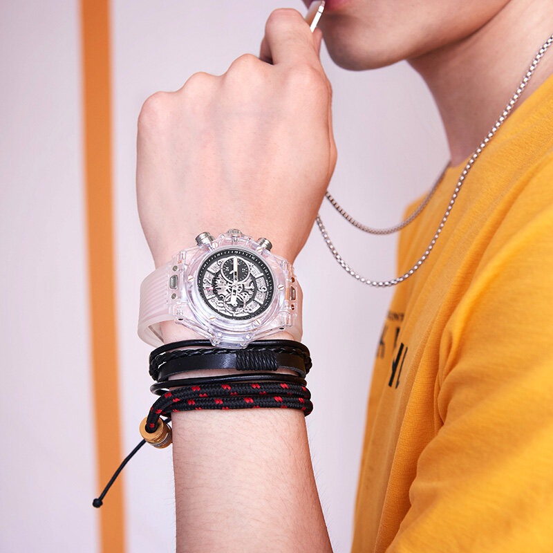 Relógio casual transparente da moda da onola 2021 cronógrafo relógio de pulso de quartzo de plástico feminino original relógio masculino