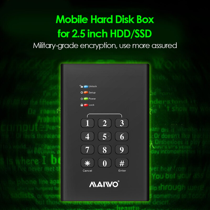 MAIWO – boîtier de disque dur SSD 2.5 pouces K2568KPA, SATA III vers USB 3.0, boîtier de disque dur externe chiffré avec verrouillage par mot de passe