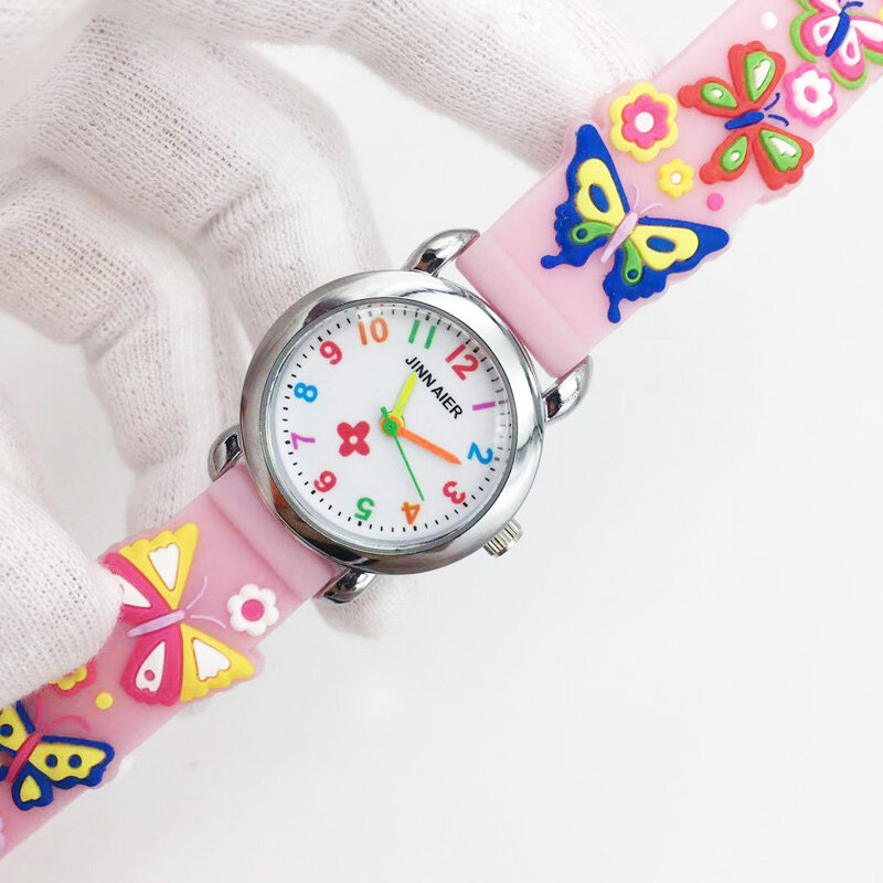 Moda crianças relógio 3d animal borboleta geléia silicone crianças relógios de relógio de pulso da menina dos desenhos animados relógio de pulso estudante senhoras presentes