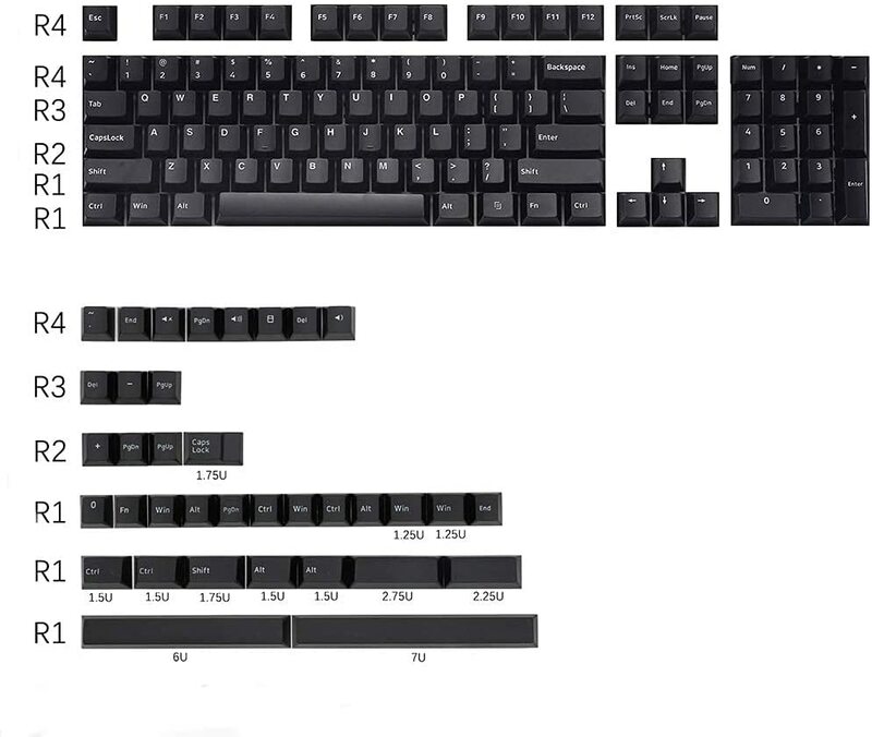 Keycaps, 139 tasti neri PBT profilo ciliegia doppio colpo per filco Cherry Ducky iKBC tastiera da gioco meccanica (nera)