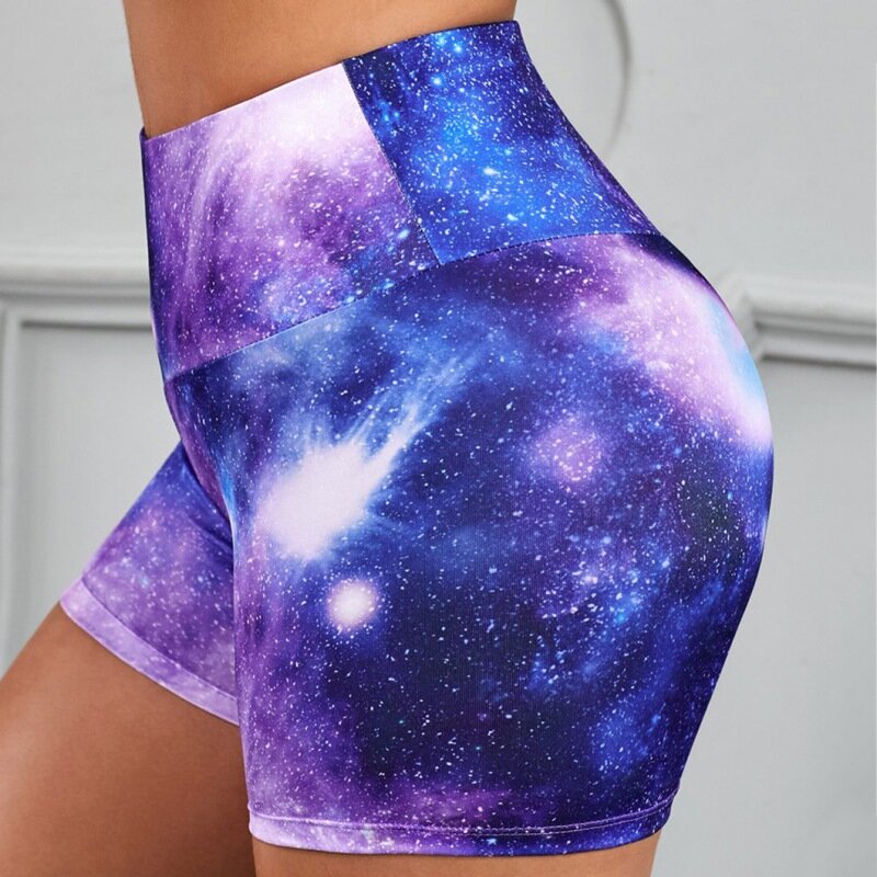 Mulheres de cintura alta energia sem costura shorts push up hip calções de ginástica de fitness esportes shorts 4 cores galaxy impressão shorts