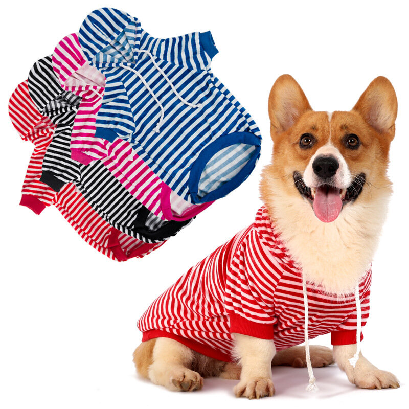 Casaco de cachorro esporte macio pet hoodie listrado gato roupas capuz cordão ajustável listrado roupas de cão para cães pequenos