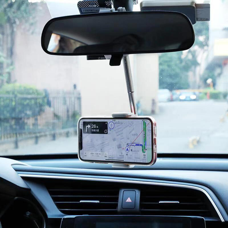 Soporte telescópico para teléfono móvil, accesorio plegable con rotación de 360 grados, para espejo retrovisor de coche, soporte para asiento delantero
