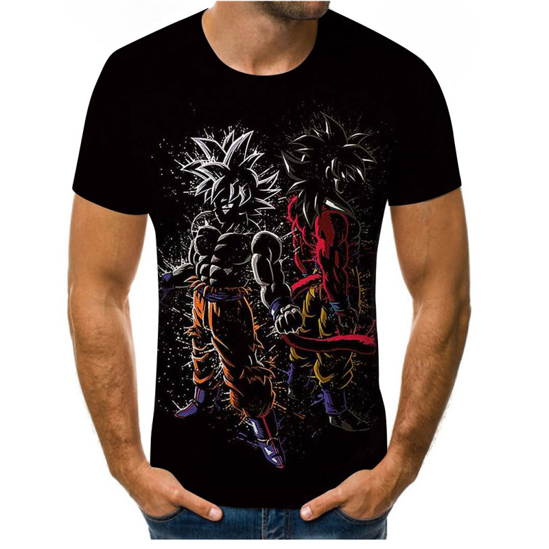 男性用ドラゴンボール3DプリントTシャツ,ラウンドネックTシャツ,カジュアル,2021
